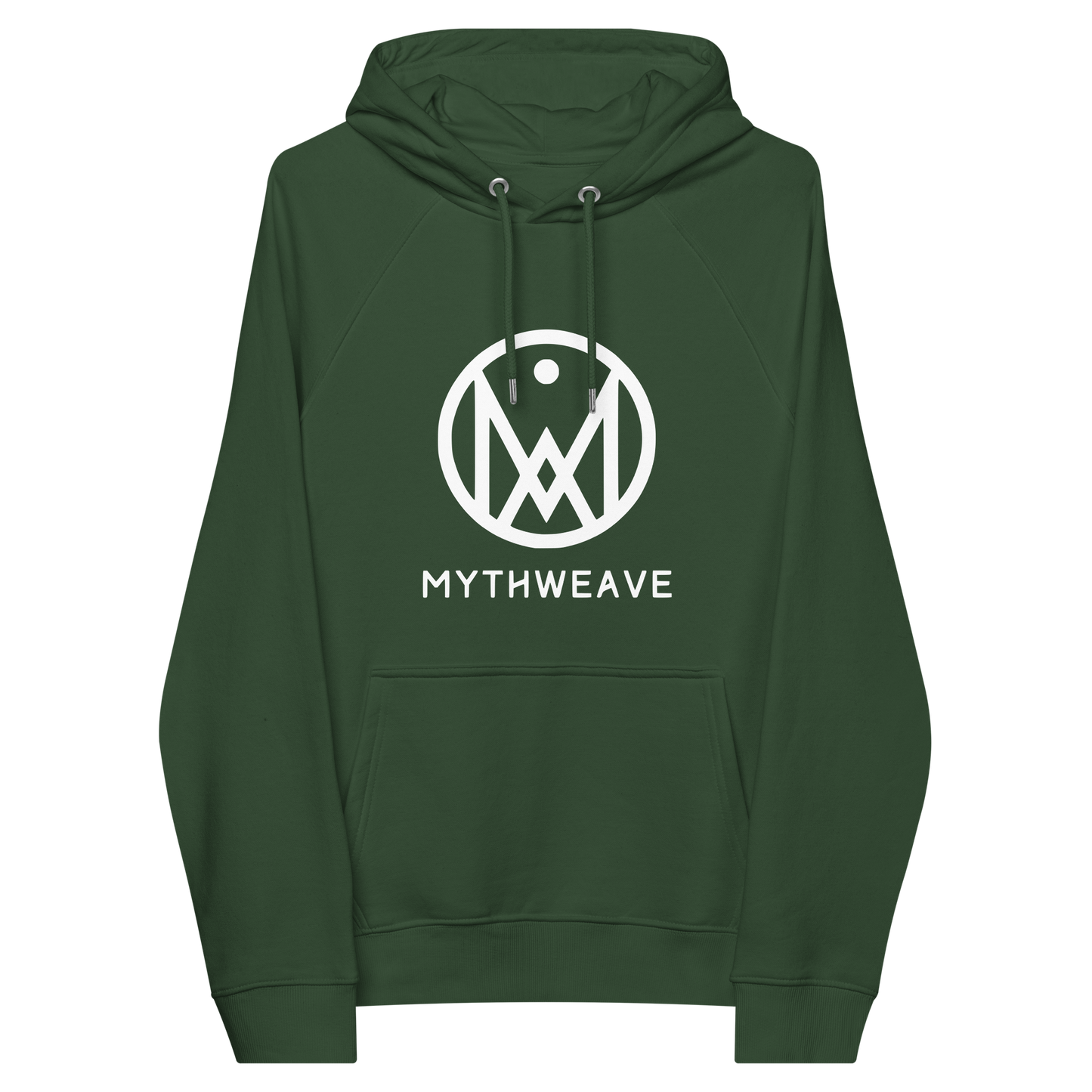 Sweat homme en coton bio couleur vert avec logo MythWeave à plat de face