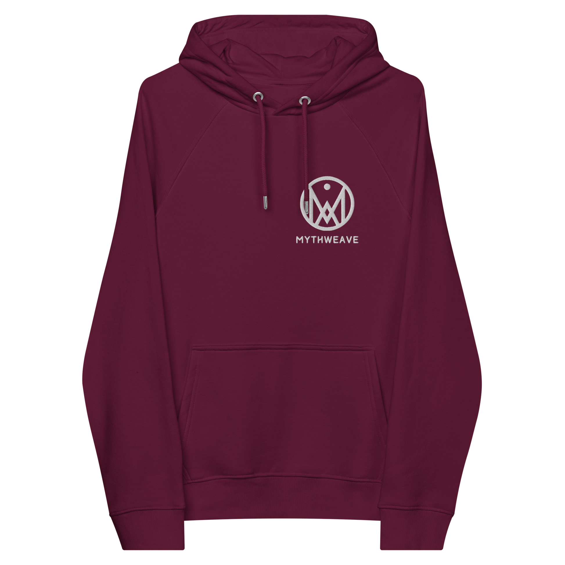 Sweat femme en coton bio couleur bordeaux avec logo brodé MythWeave à plat de face