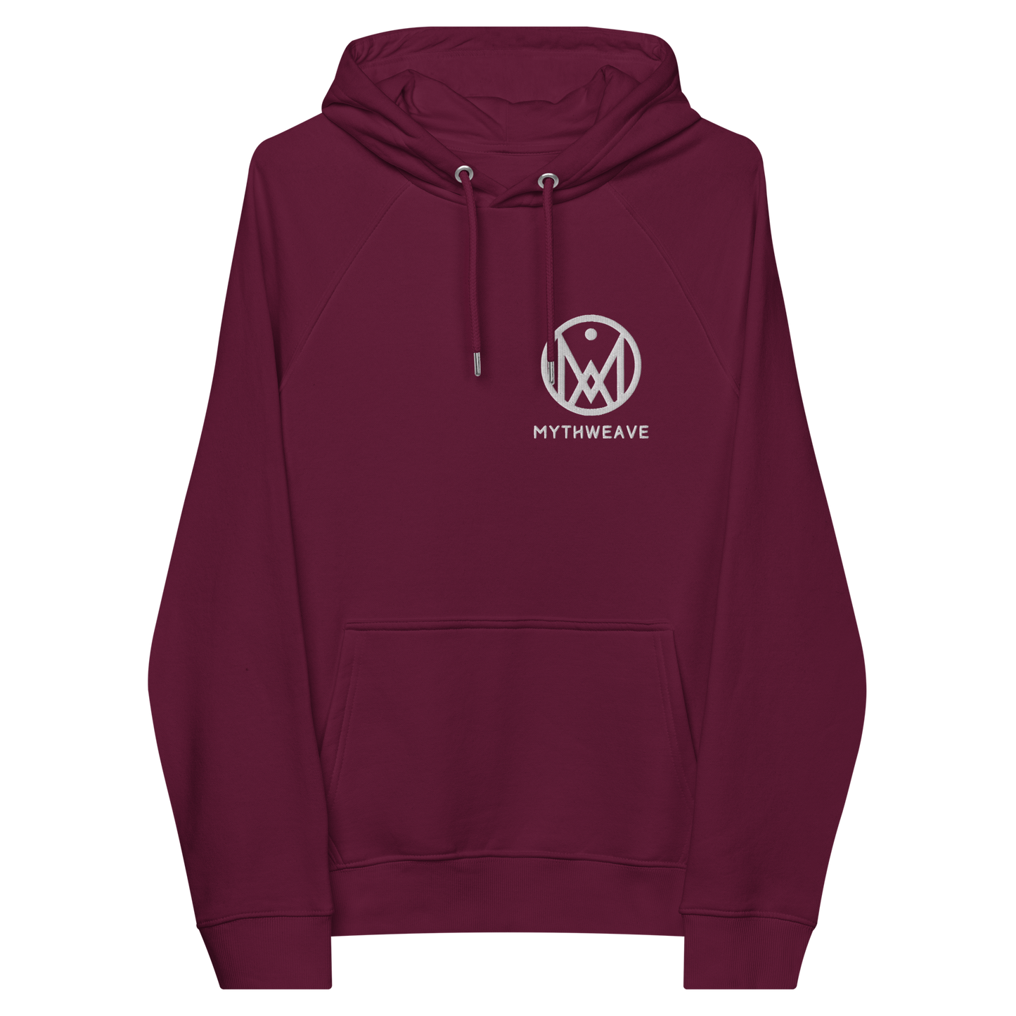 Sweat homme en coton bio couleur bordeaux avec logo brodé MythWeave à plat de face