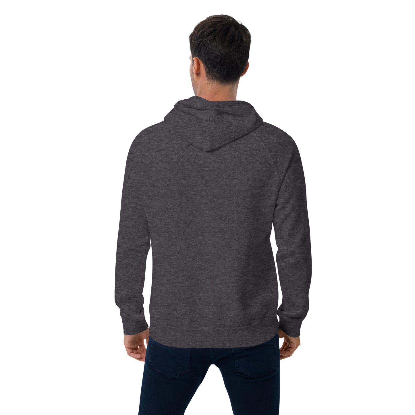 Sweat homme en coton bio couleur gris avec logo brodé MythWeave porté par un mannequin de dos