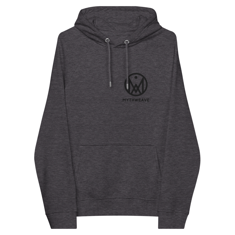 Sweat homme en coton bio couleur gris avec logo brodé MythWeave à plat de face
