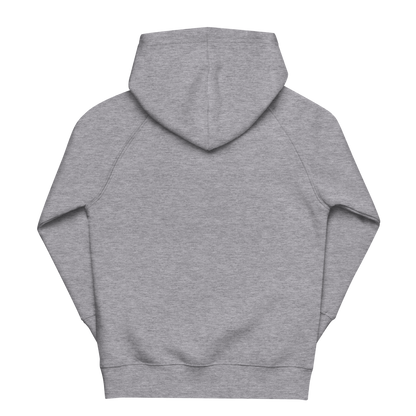 Sweat enfant en coton bio couleur gris avec logo MythWeave à plat de dos