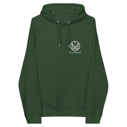 Sweat homme en coton bio couleur vert avec logo brodé MythWeave à plat de face