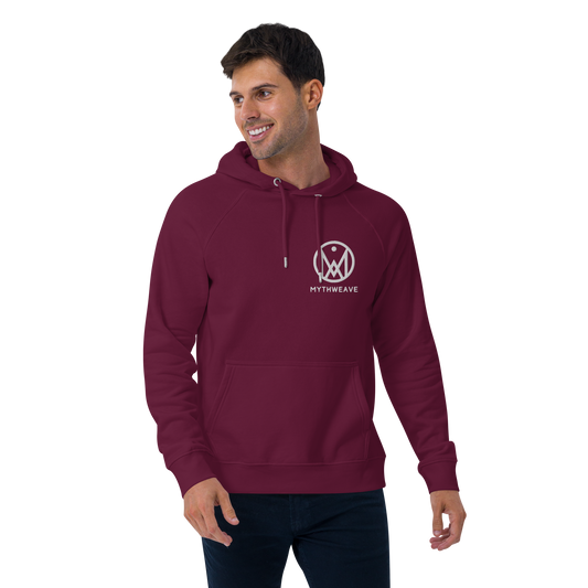 Sweat homme en coton bio couleur bordeaux avec logo brodé MythWeave porté par un mannequin de face