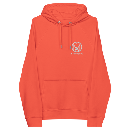 Sweat homme en coton bio couleur orange avec logo brodé MythWeave à plat de face