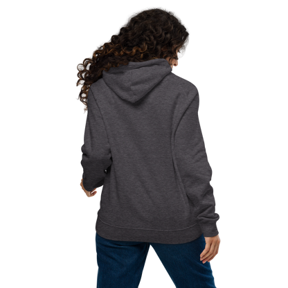 Sweat femme en coton bio couleur gris avec logo brodé MythWeave porté par un mannequin de dos