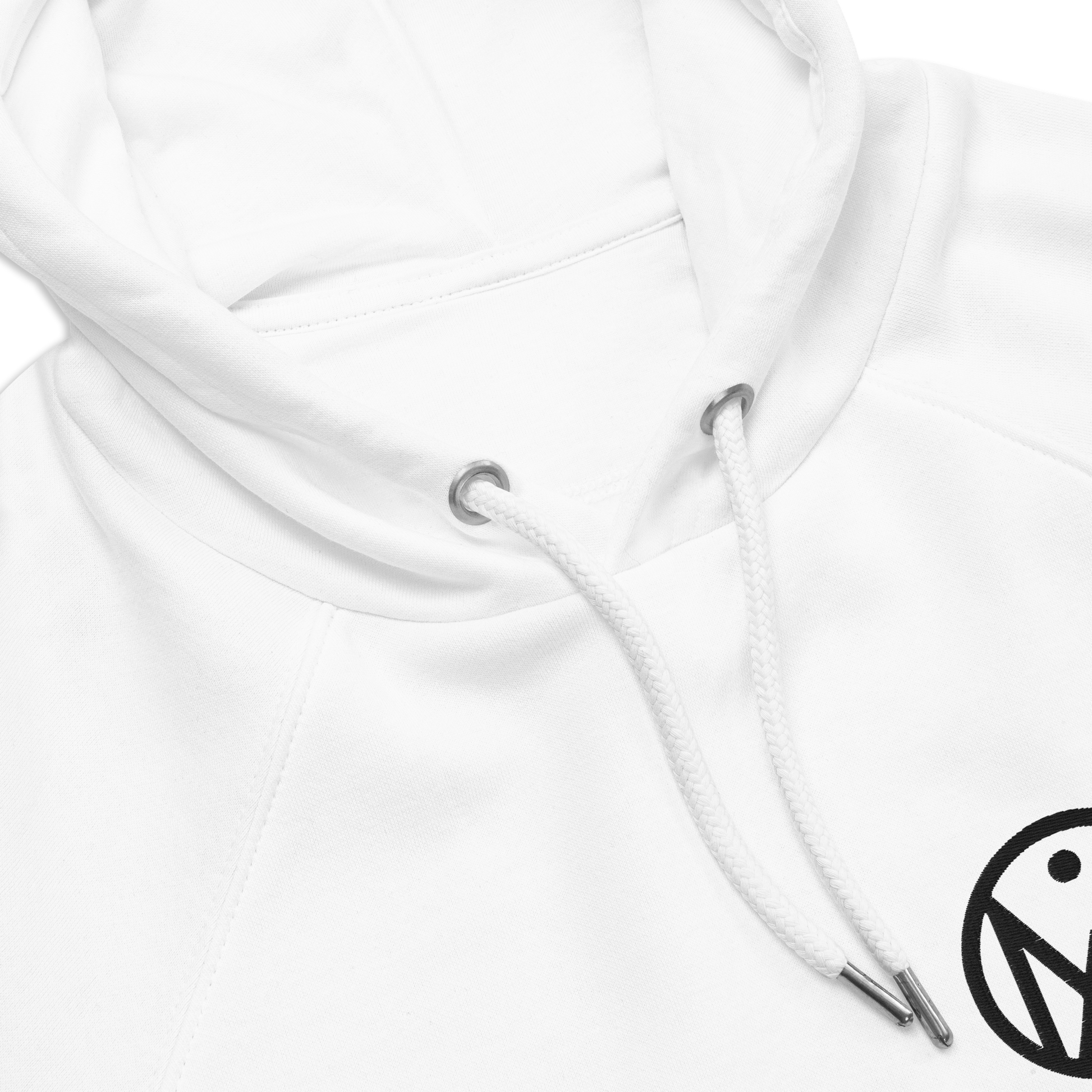 Zoom devant Sweat unisexe en coton bio couleur blanc avec logo brodé MythWeave.