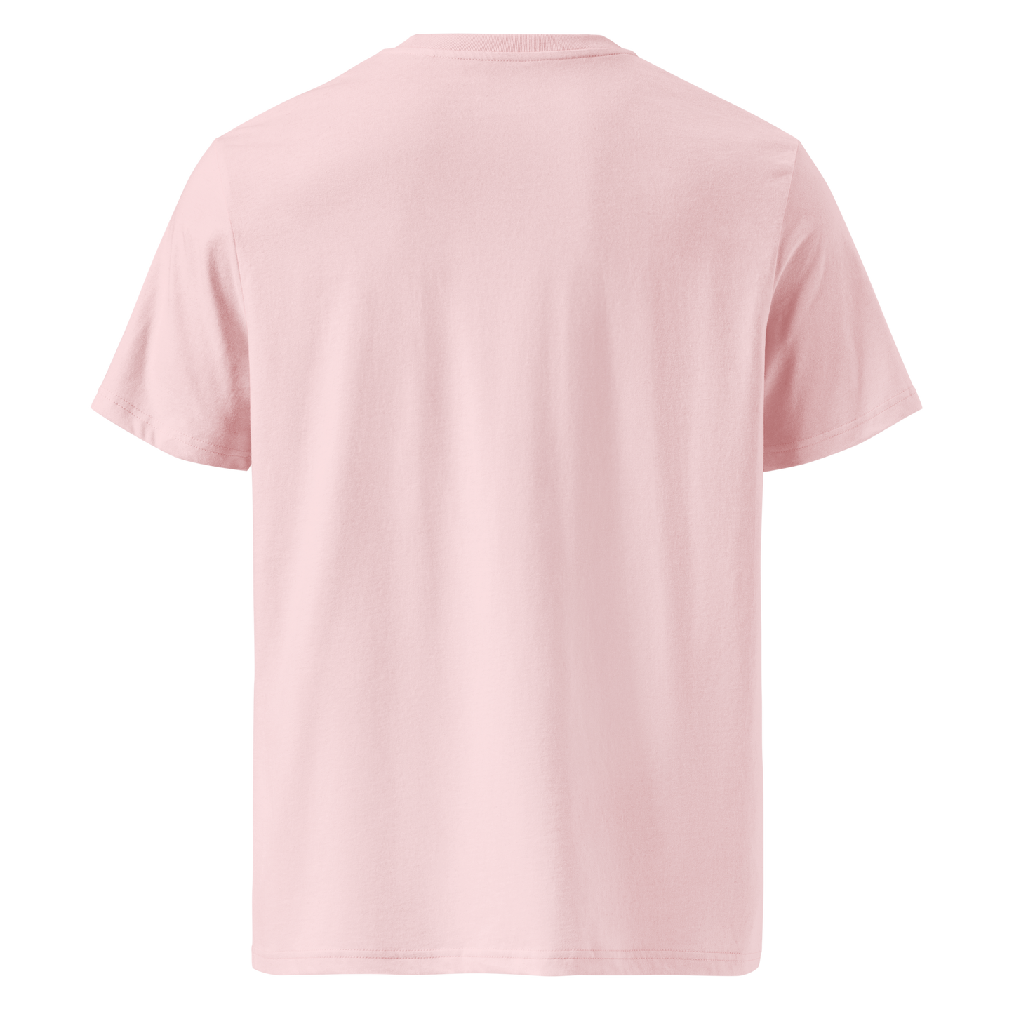 T-shirt unisexe en coton bio couleur rose avec logo MythWeave, à plat de dos