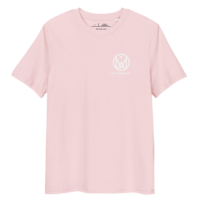  T-shirt femme en coton bio couleur rose avec logo MythWeave, à plat de face