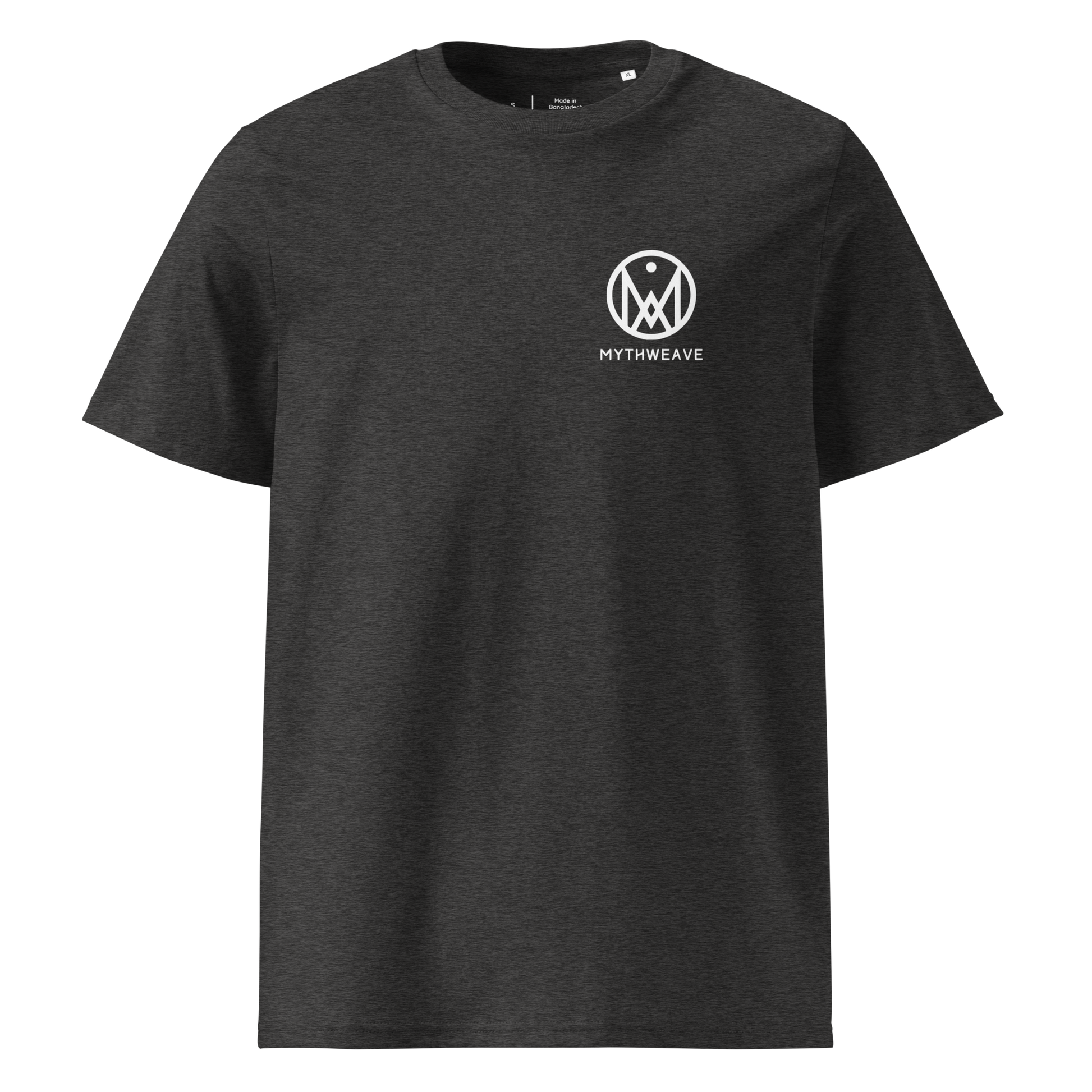 T-shirt homme en coton bio couleur gris avec logo MythWeave, à plat de face