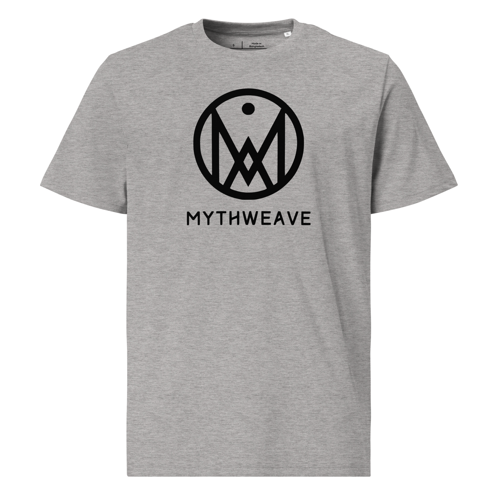 T-shirt homme en coton bio couleur gris avec logo MythWeave à plat de face