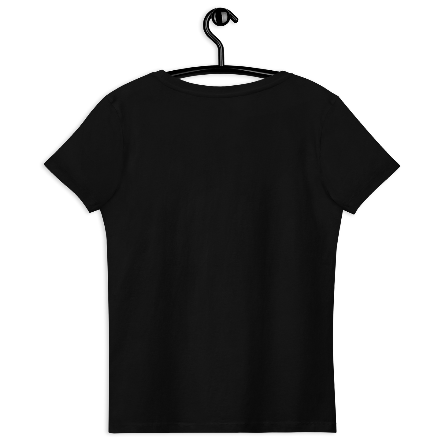 T-shirt femme en coton bio couleur noir avec logo MythWeave à plat de dos