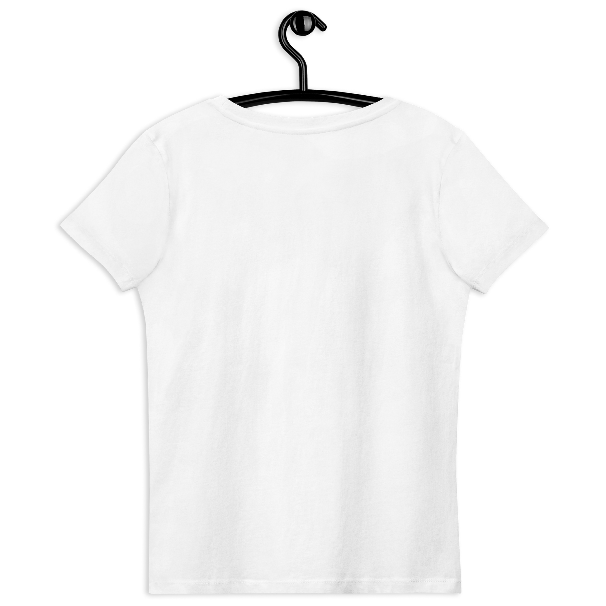 T-shirt femme en coton bio couleur blanc avec logo MythWeave, à plat de dos